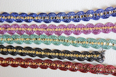 Blue Lace Trim With Silver Sequins, Approx. 10 mm wide